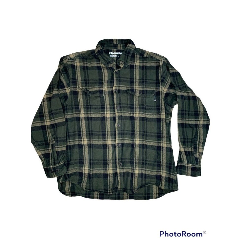 Mens Wolverine Flannel Button Up Shirt, Size Xl Green Plaid